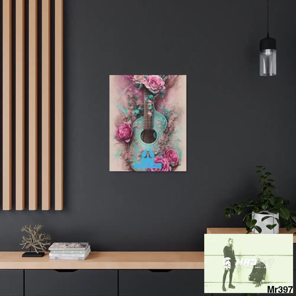 Canvas Gallery Wraps A Who Dares Wins Pink Roses & Guitar Canvas