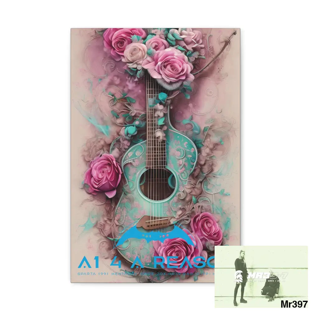Canvas Gallery Wraps A1 4 A Reason Pink Roses & Guitar 12’’ x 18’’ / Premium Gallery Wraps (1.25″) Canvas