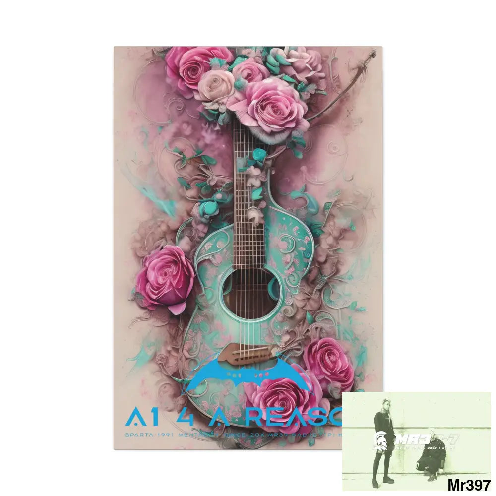 Canvas Gallery Wraps A1 4 A Reason Pink Roses & Guitar 32″ x 48″ / Premium Gallery Wraps (1.25″) Canvas