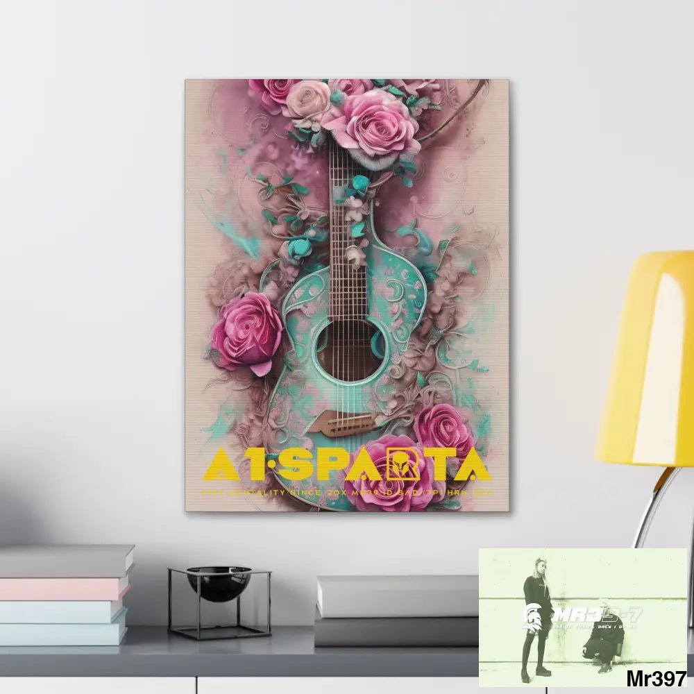 Canvas Gallery Wraps A1.Sparta Pink Roses & Guitar Canvas