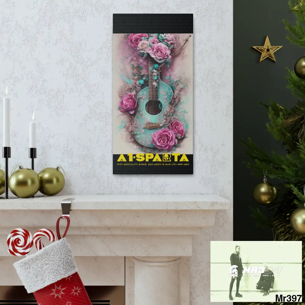 Canvas Gallery Wraps A1.Sparta Pink Roses & Guitar Canvas