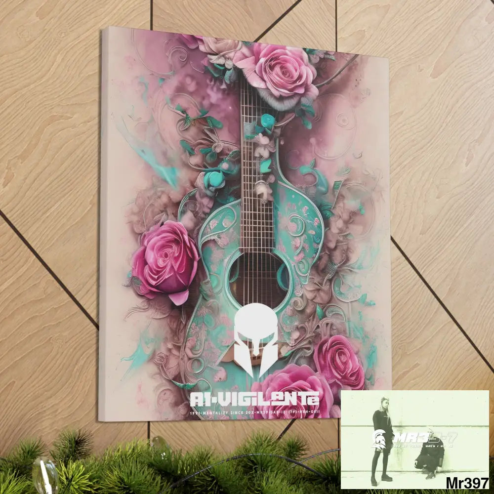 Canvas Gallery Wraps A1Sparta Pink Roses & Guitar Canvas
