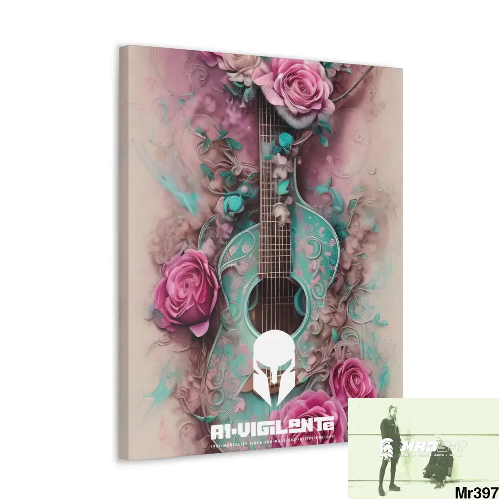 Canvas Gallery Wraps A1Sparta Pink Roses & Guitar Canvas