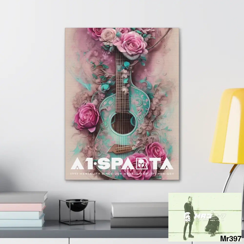 Canvas Gallery Wraps A1Sparta Pink Roses & Guitar Canvas