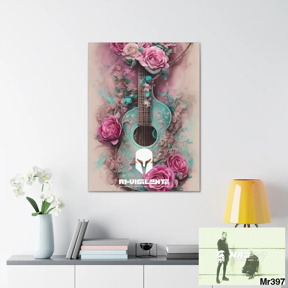 Canvas Gallery Wraps A1Sparta Pink Roses & Guitar Canvas