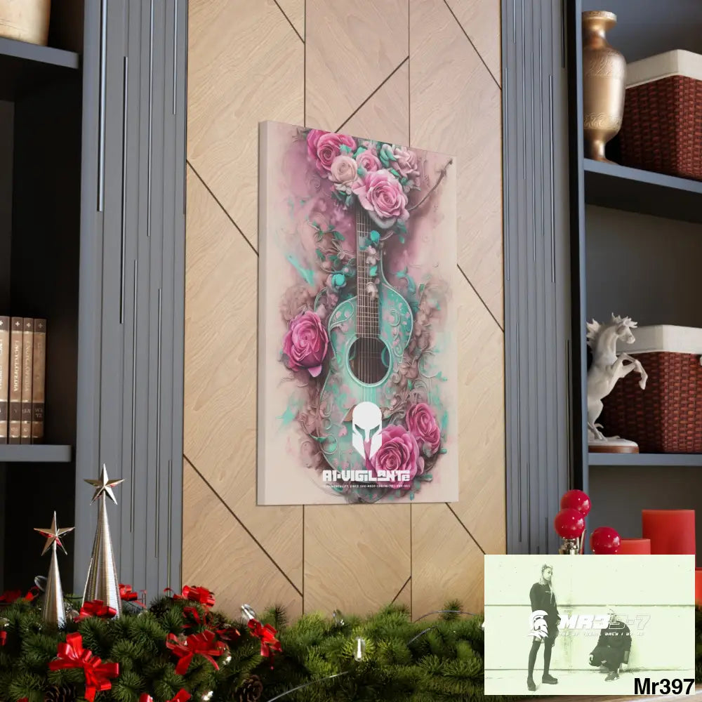 Canvas Gallery Wraps A1Sparta Pink Roses & Guitar Canvas