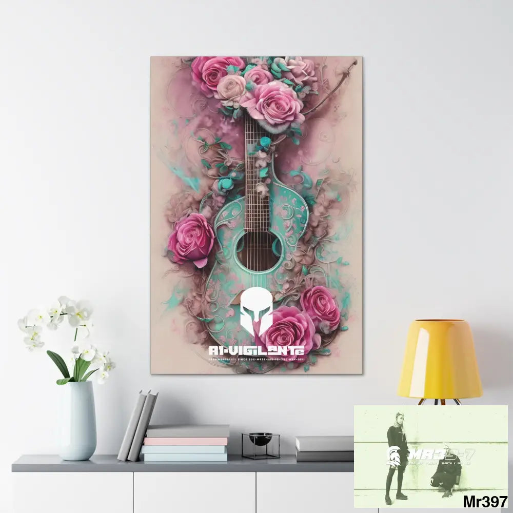 Canvas Gallery Wraps A1Sparta Pink Roses & Guitar Canvas