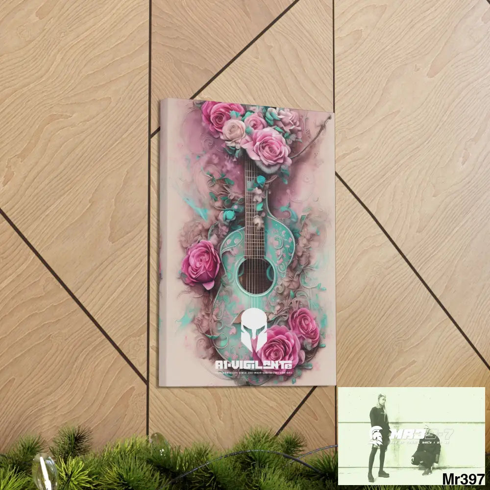 Canvas Gallery Wraps A1Sparta Pink Roses & Guitar Canvas
