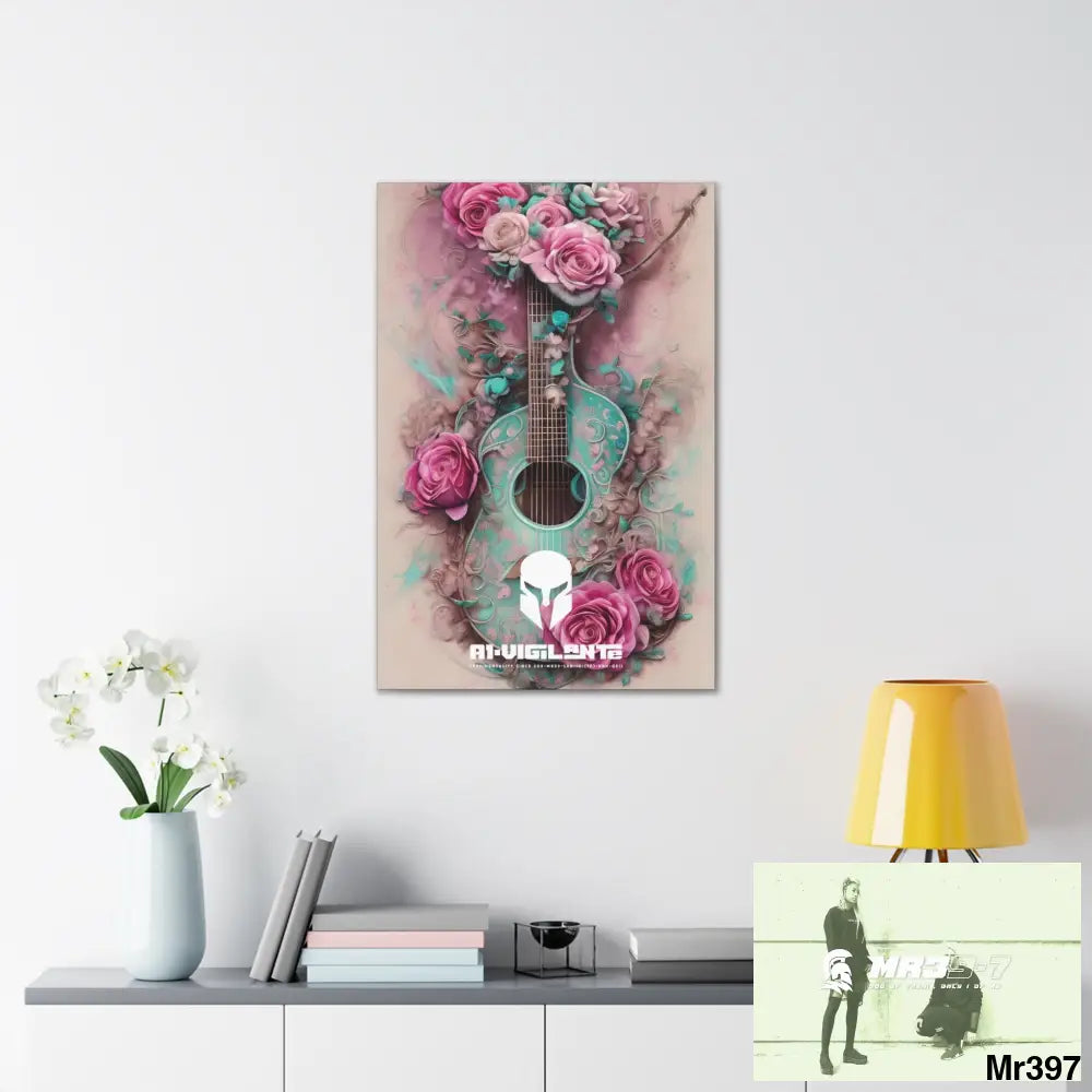 Canvas Gallery Wraps A1Sparta Pink Roses & Guitar Canvas