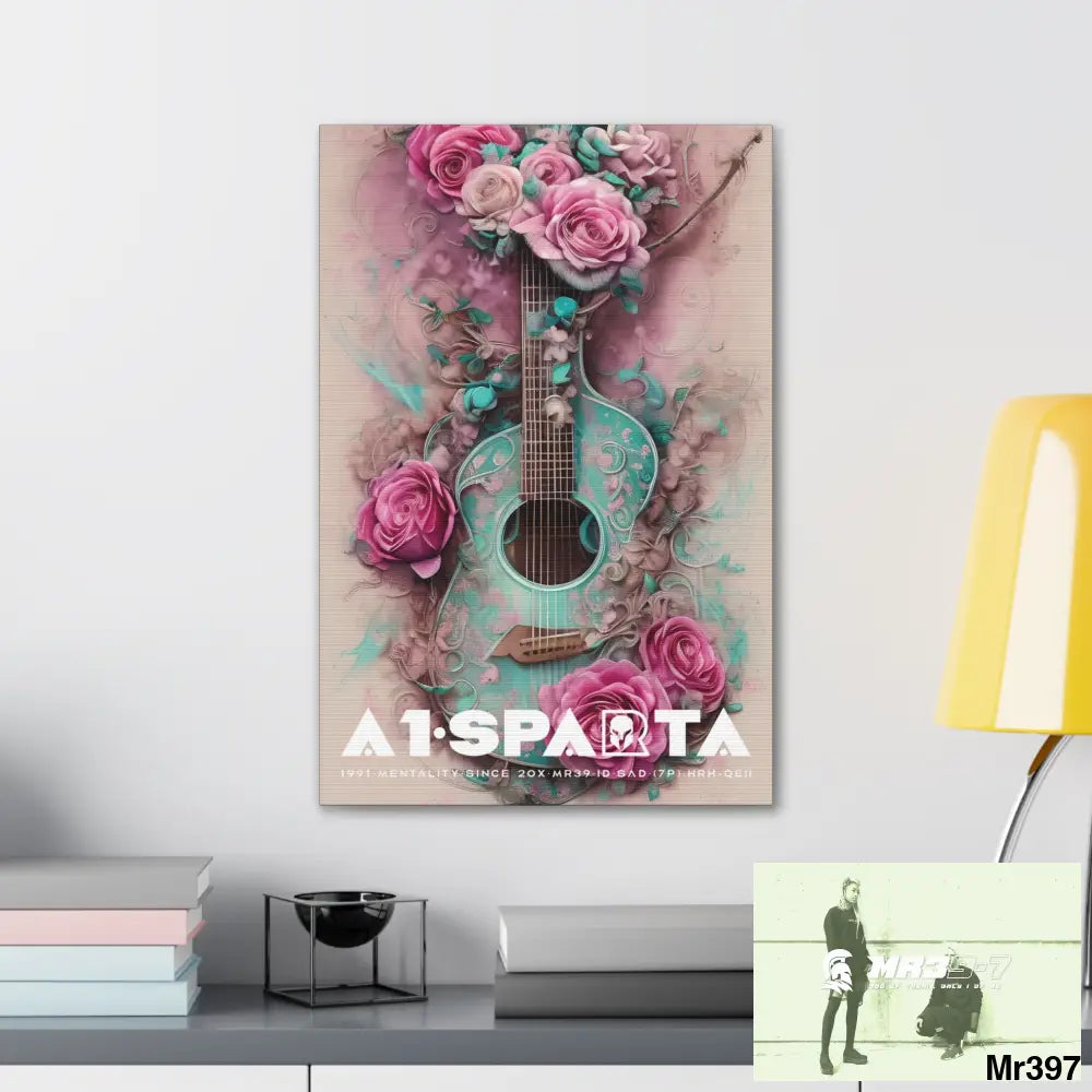 Canvas Gallery Wraps A1Sparta Pink Roses & Guitar Canvas