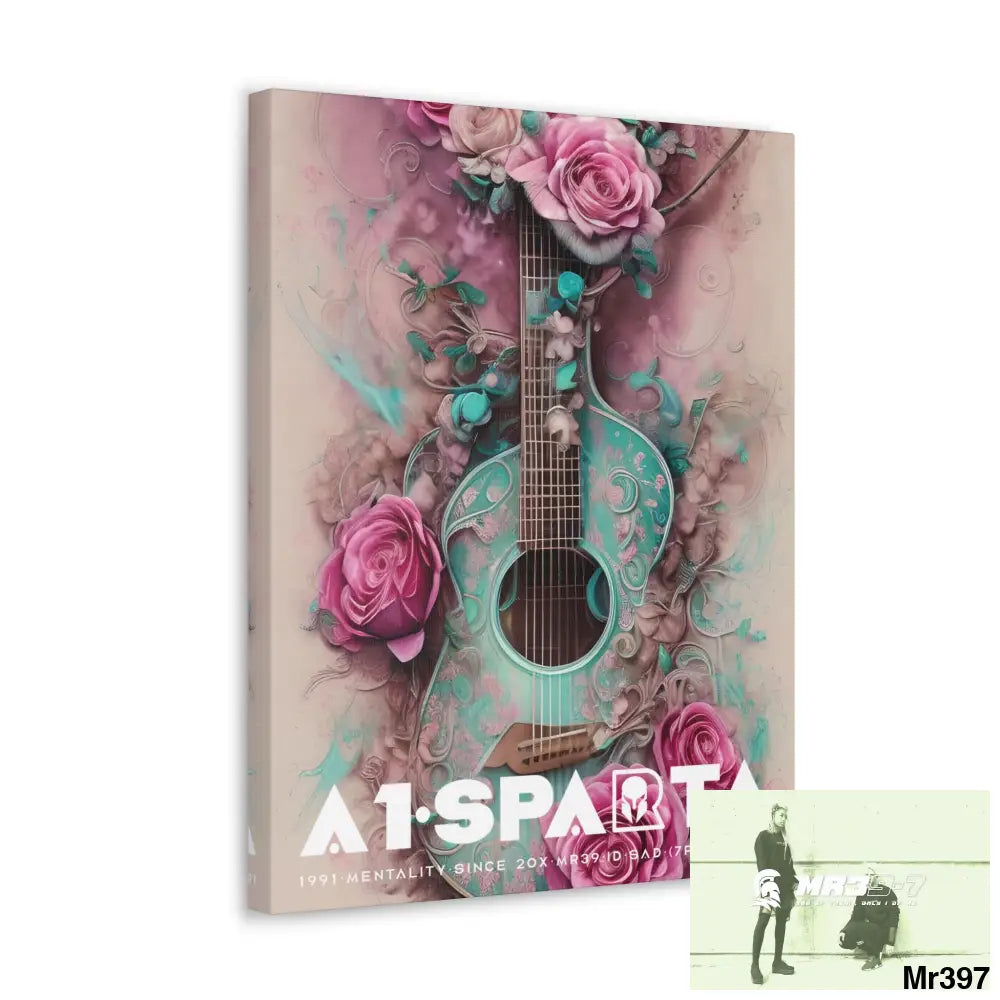 Canvas Gallery Wraps A1Sparta Pink Roses & Guitar Canvas