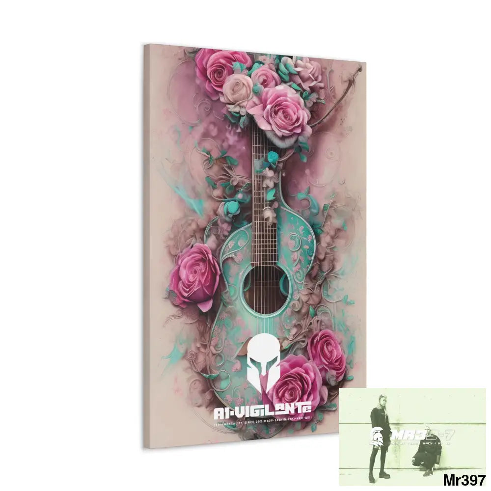 Canvas Gallery Wraps A1Sparta Pink Roses & Guitar Canvas