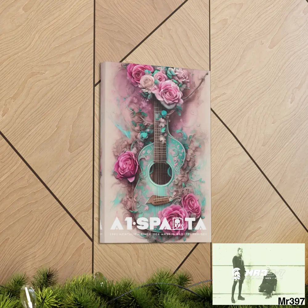 Canvas Gallery Wraps A1Sparta Pink Roses & Guitar Canvas