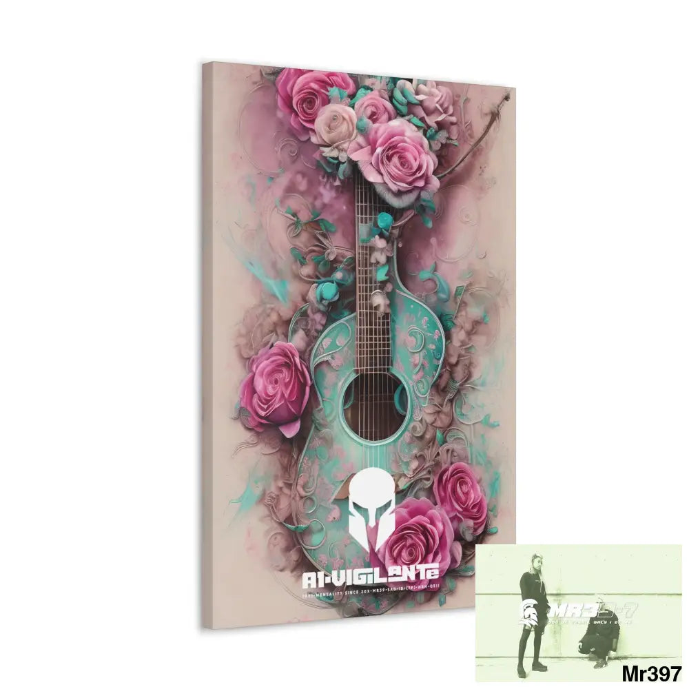 Canvas Gallery Wraps A1Sparta Pink Roses & Guitar Canvas