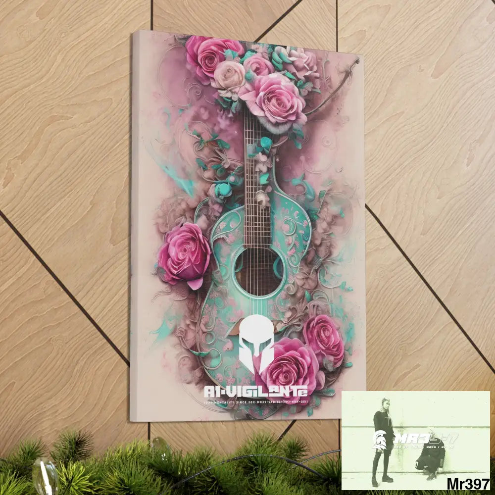 Canvas Gallery Wraps A1Sparta Pink Roses & Guitar Canvas