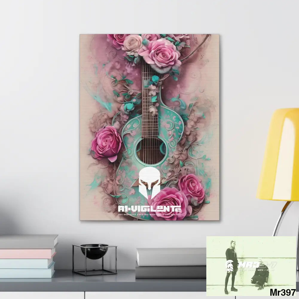 Canvas Gallery Wraps A1Sparta Pink Roses & Guitar Canvas