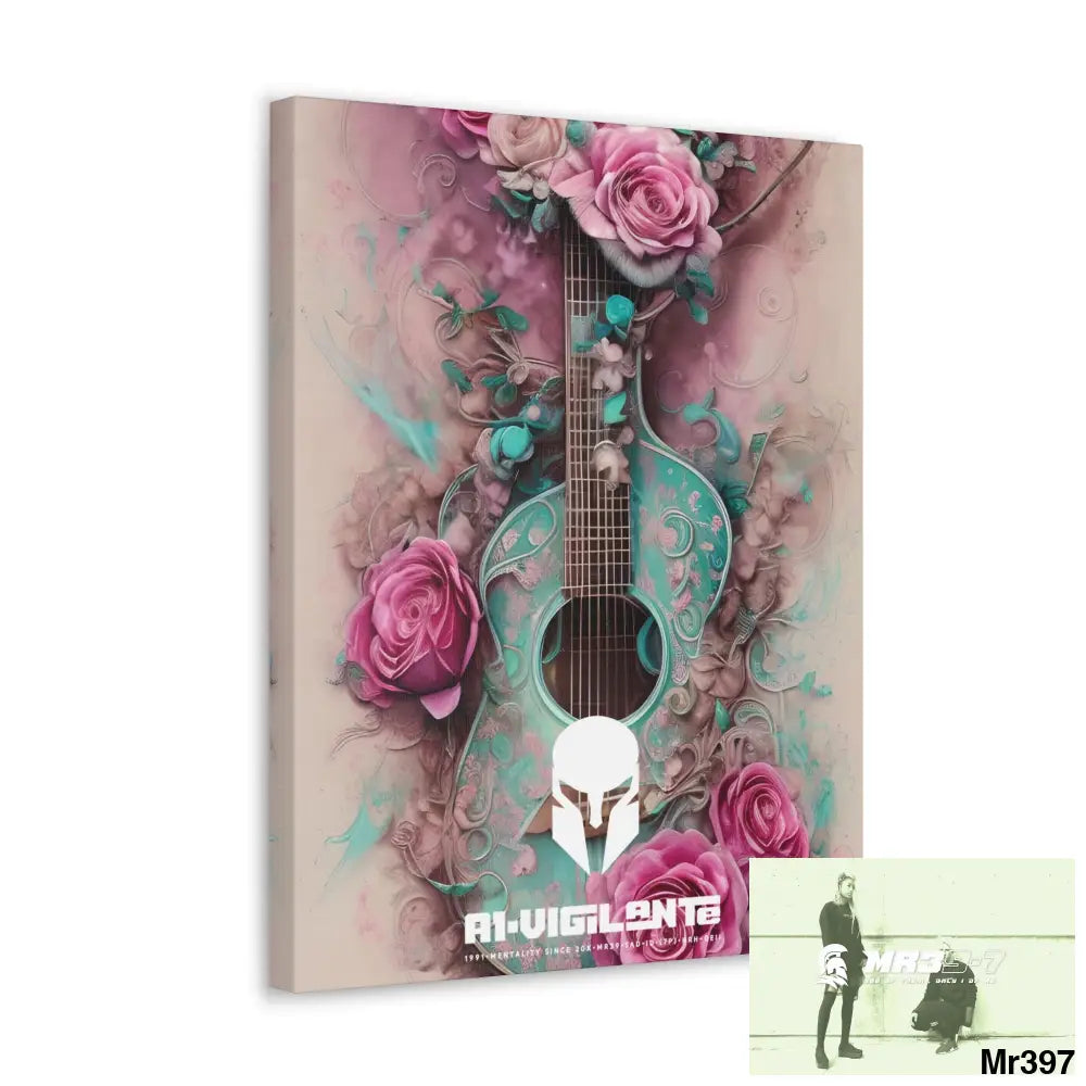 Canvas Gallery Wraps A1Sparta Pink Roses & Guitar Canvas