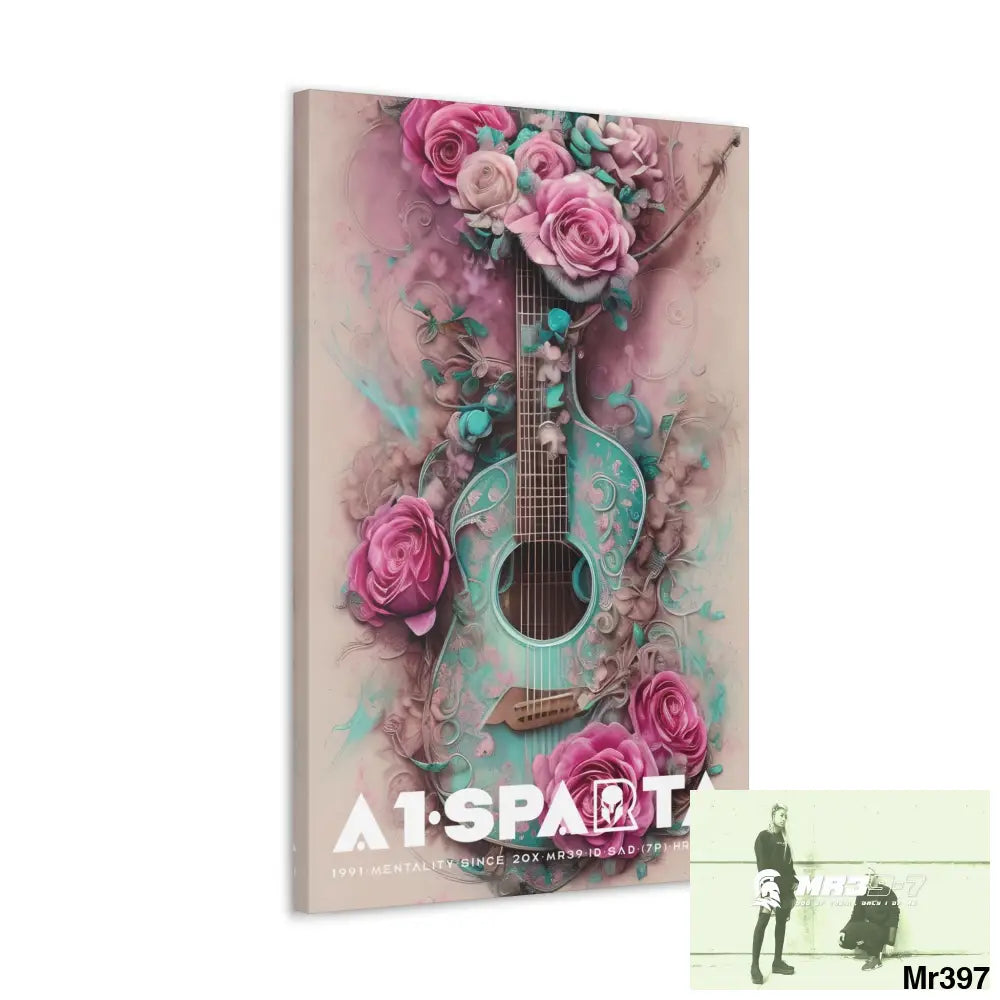 Canvas Gallery Wraps A1Sparta Pink Roses & Guitar Canvas