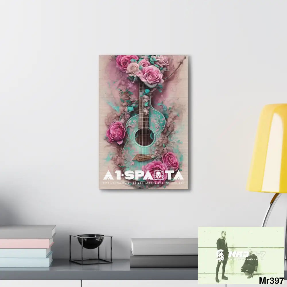 Canvas Gallery Wraps A1Sparta Pink Roses & Guitar Canvas