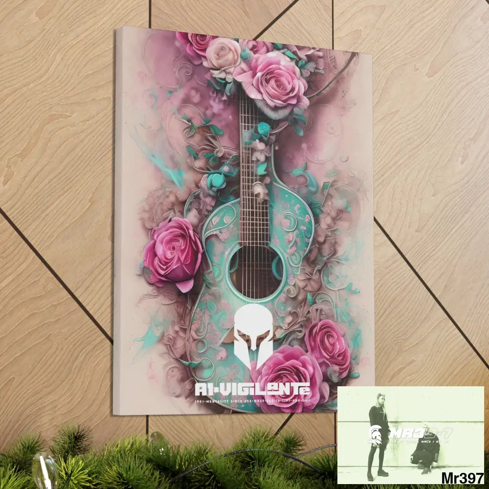 Canvas Gallery Wraps A1Sparta Pink Roses & Guitar Canvas