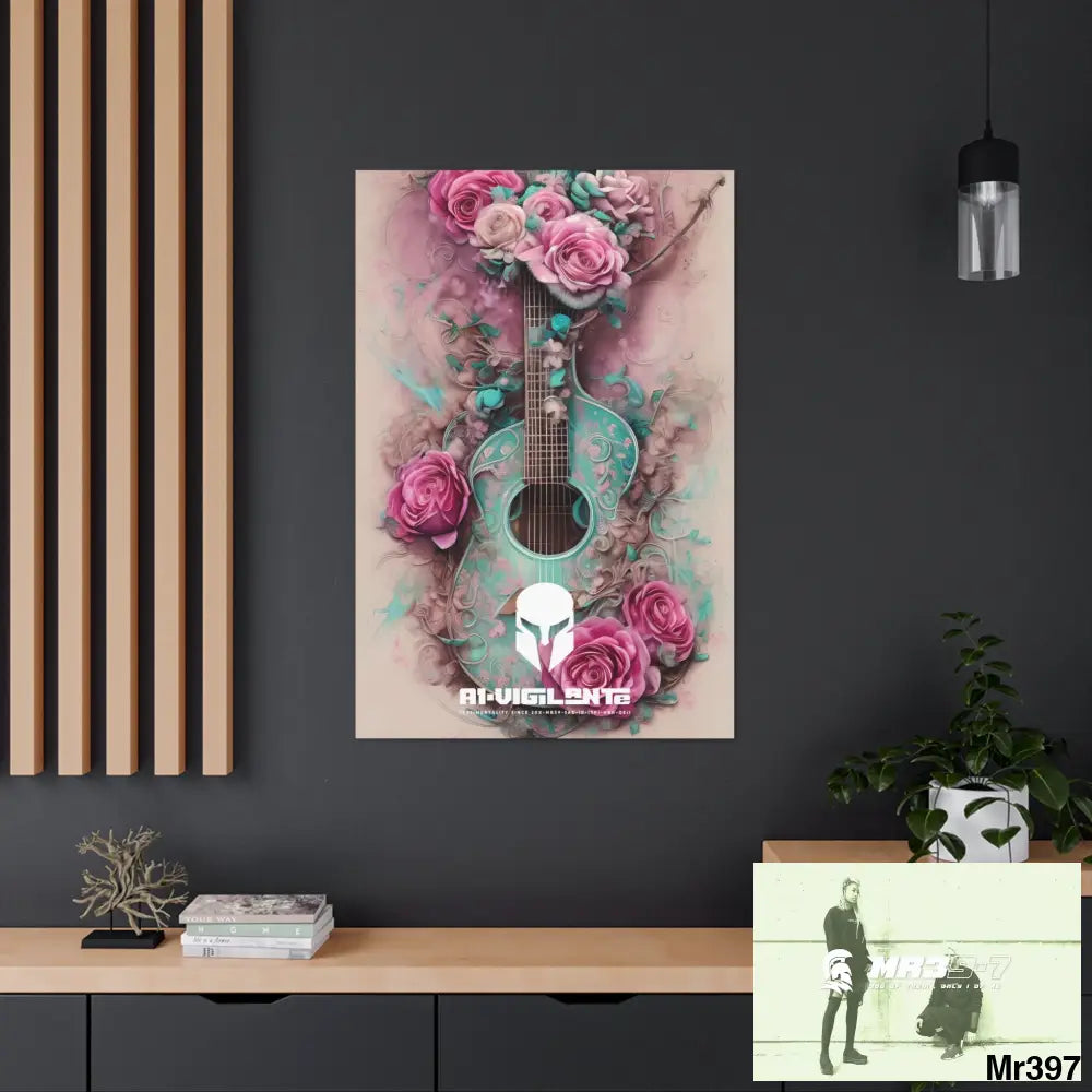 Canvas Gallery Wraps A1Sparta Pink Roses & Guitar Canvas