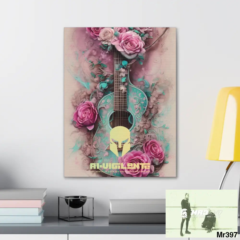 Canvas Gallery Wraps A1Vigilante Pink Roses & Guitar Canvas