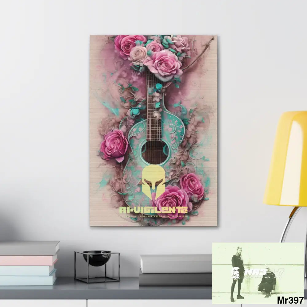 Canvas Gallery Wraps A1Vigilante Pink Roses & Guitar Canvas