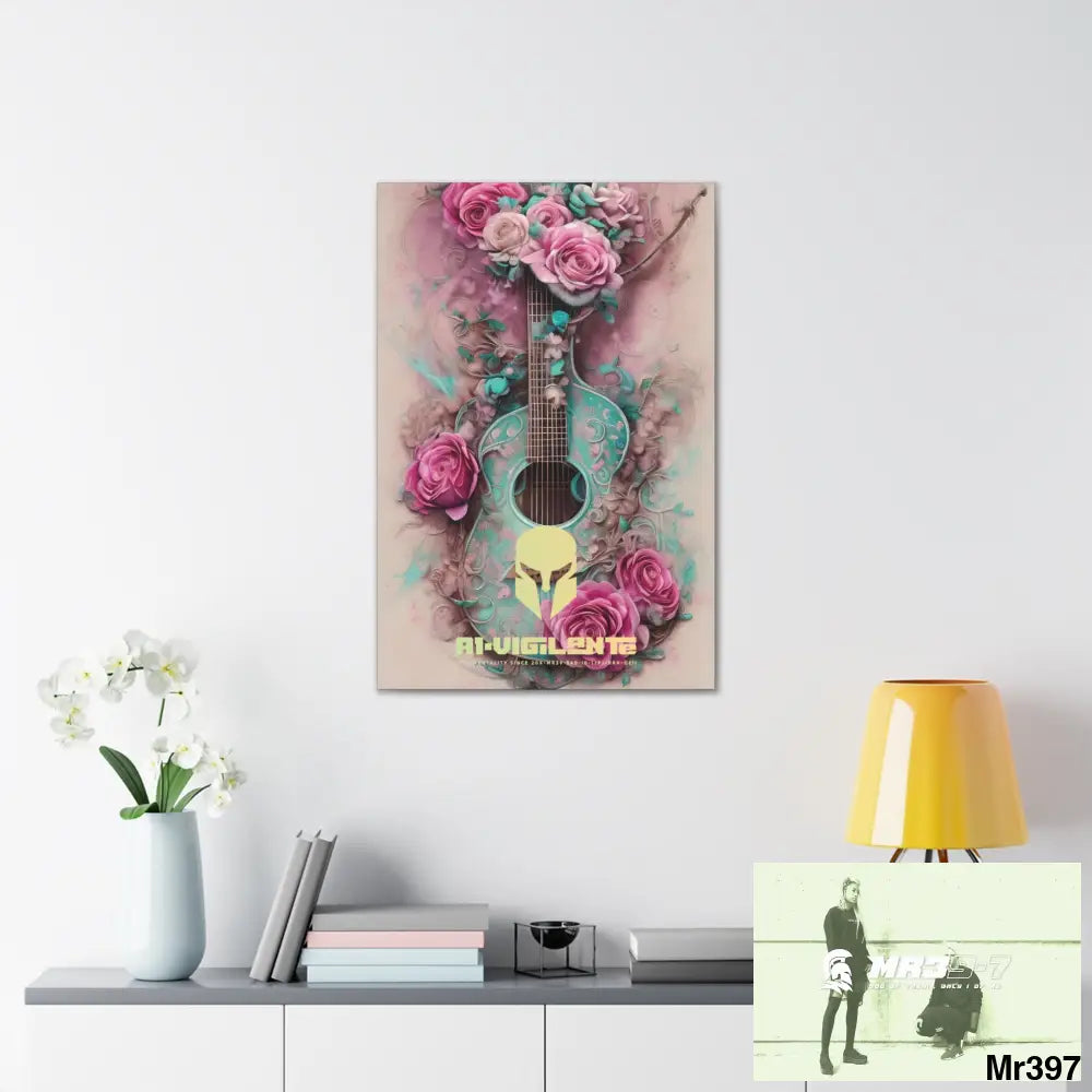 Canvas Gallery Wraps A1Vigilante Pink Roses & Guitar Canvas