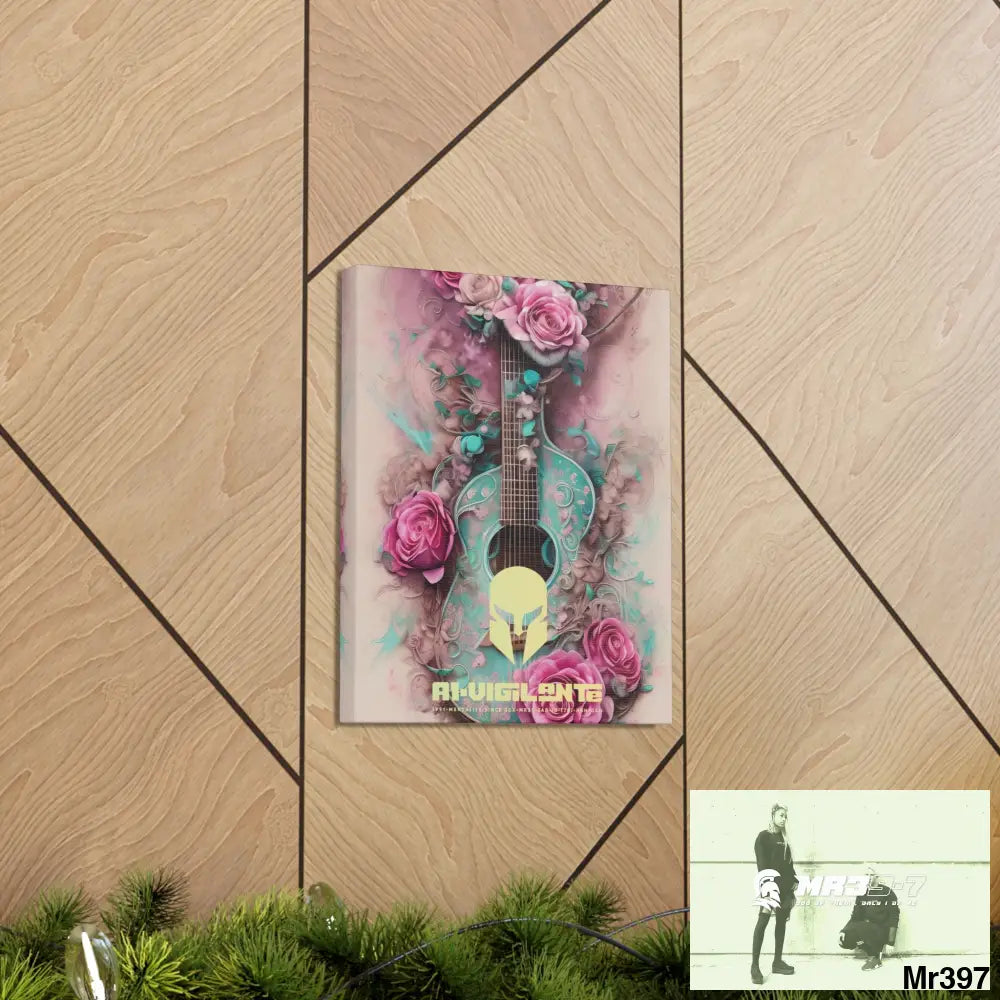 Canvas Gallery Wraps A1Vigilante Pink Roses & Guitar Canvas