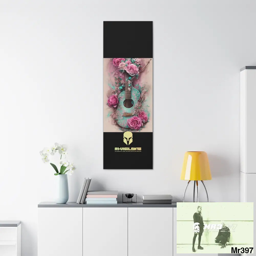 Canvas Gallery Wraps A1Vigilante Pink Roses & Guitar Canvas