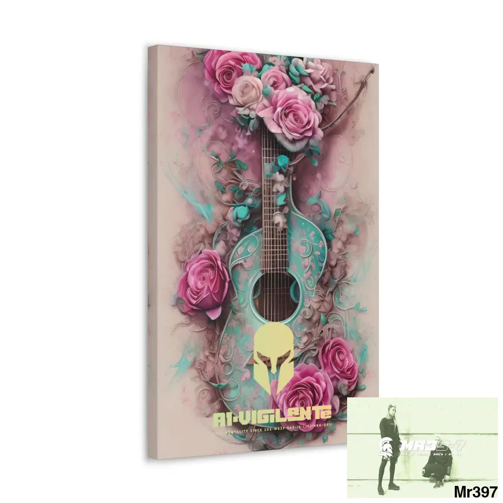 Canvas Gallery Wraps A1Vigilante Pink Roses & Guitar Canvas