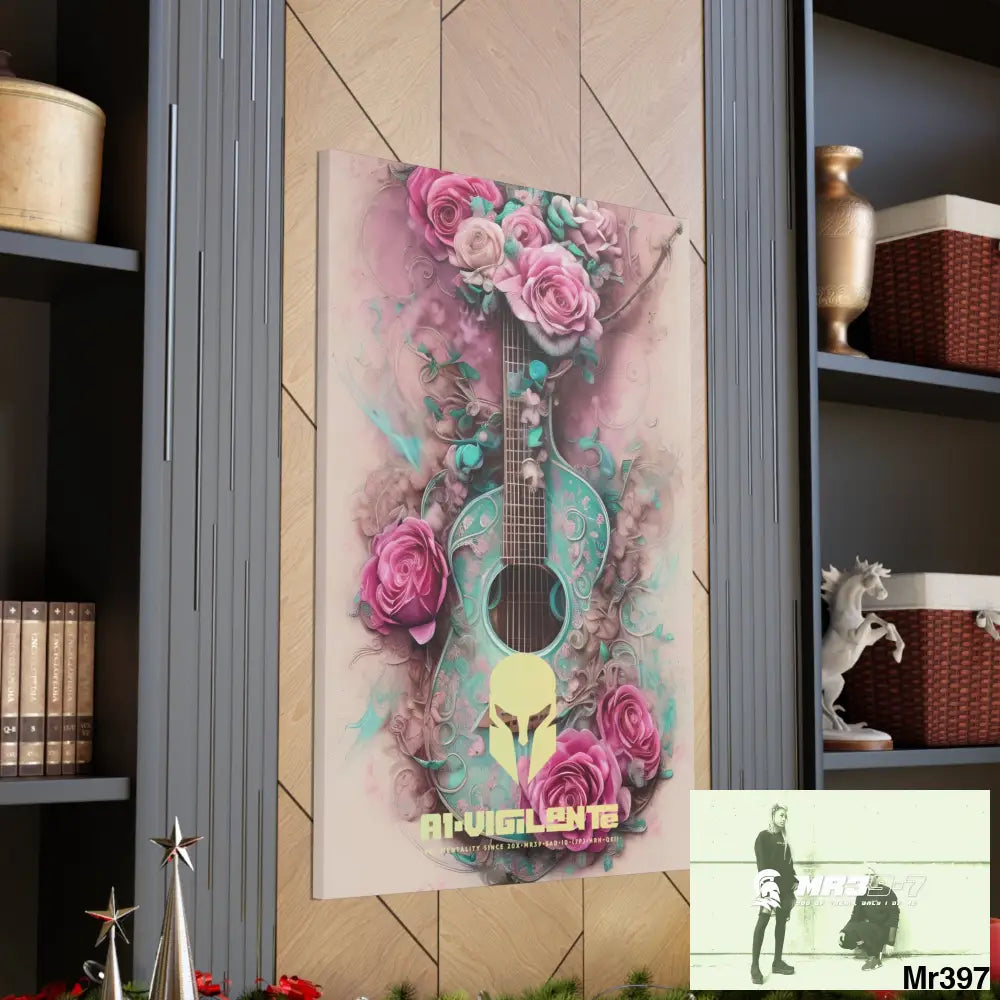 Canvas Gallery Wraps A1Vigilante Pink Roses & Guitar Canvas