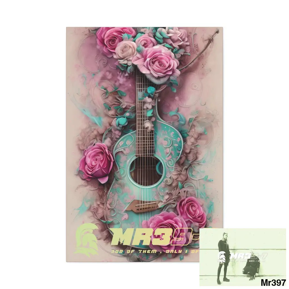 Canvas Gallery Wraps MR39 Pink Roses & Guitar 32″ x 48″ / Premium Gallery Wraps (1.25″) Canvas