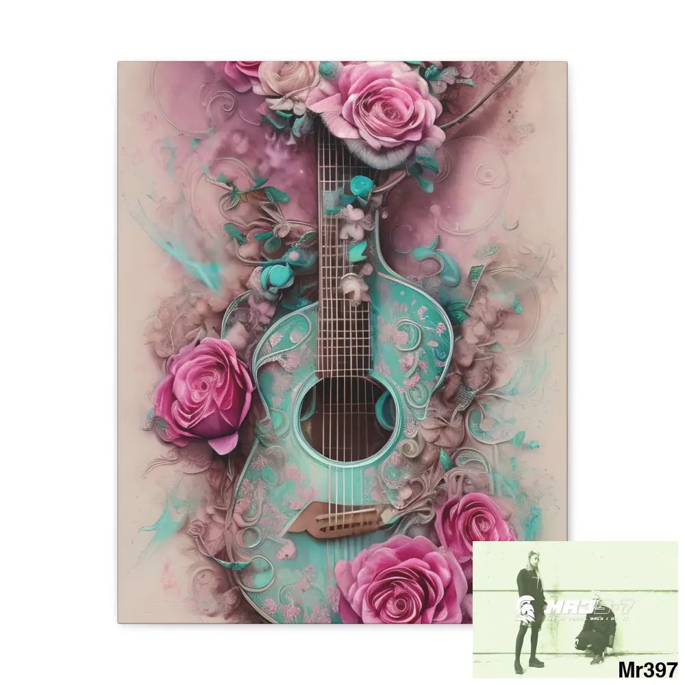 Canvas Gallery Wraps Pink Roses & Guitar 16″ x 20″ / Premium Gallery Wraps (1.25″) Canvas