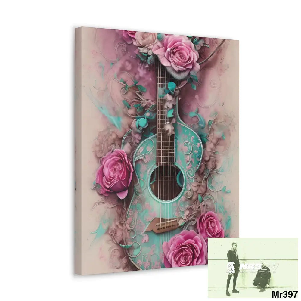 Canvas Gallery Wraps Pink Roses & Guitar Canvas