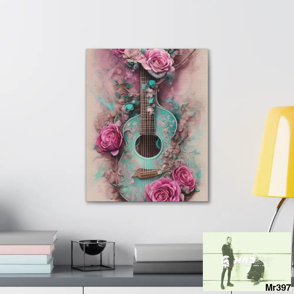 Canvas Gallery Wraps Pink Roses & Guitar Canvas