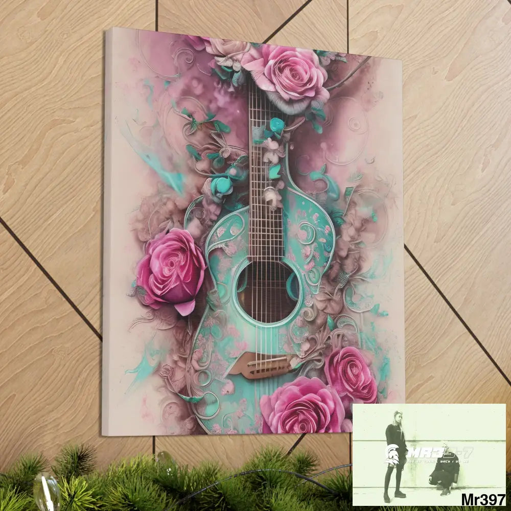 Canvas Gallery Wraps Pink Roses & Guitar Canvas