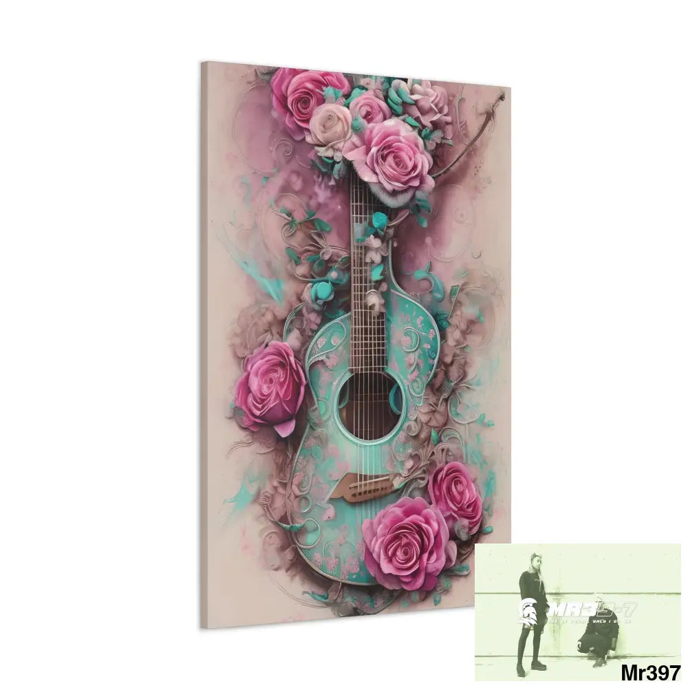 Canvas Gallery Wraps Pink Roses & Guitar Canvas