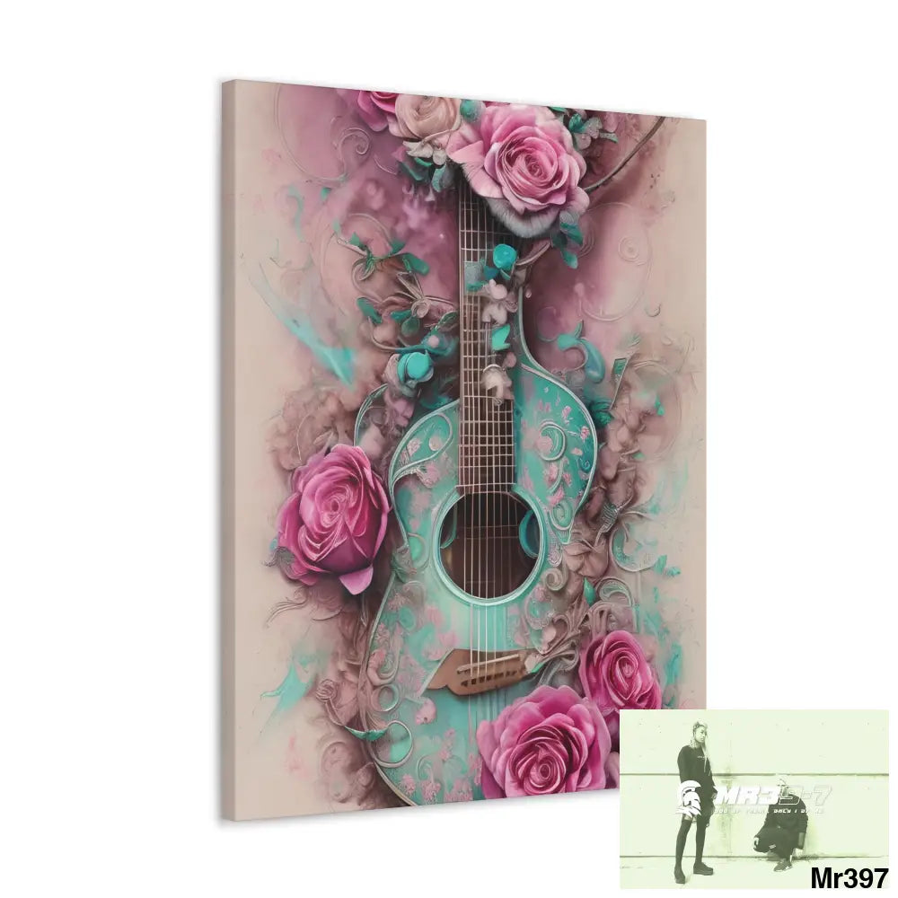 Canvas Gallery Wraps Pink Roses & Guitar Canvas