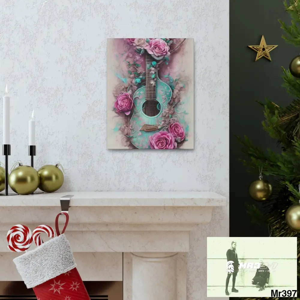 Canvas Gallery Wraps Pink Roses & Guitar Canvas