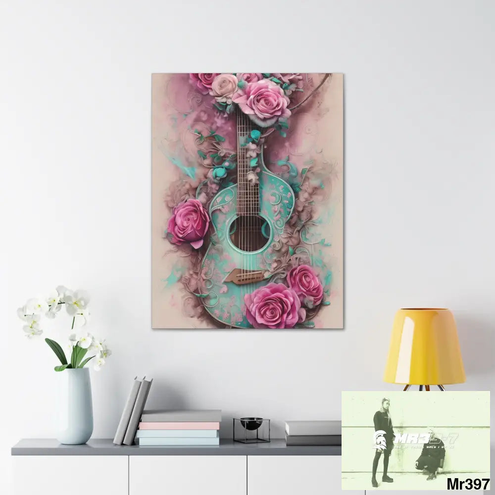 Canvas Gallery Wraps Pink Roses & Guitar Canvas