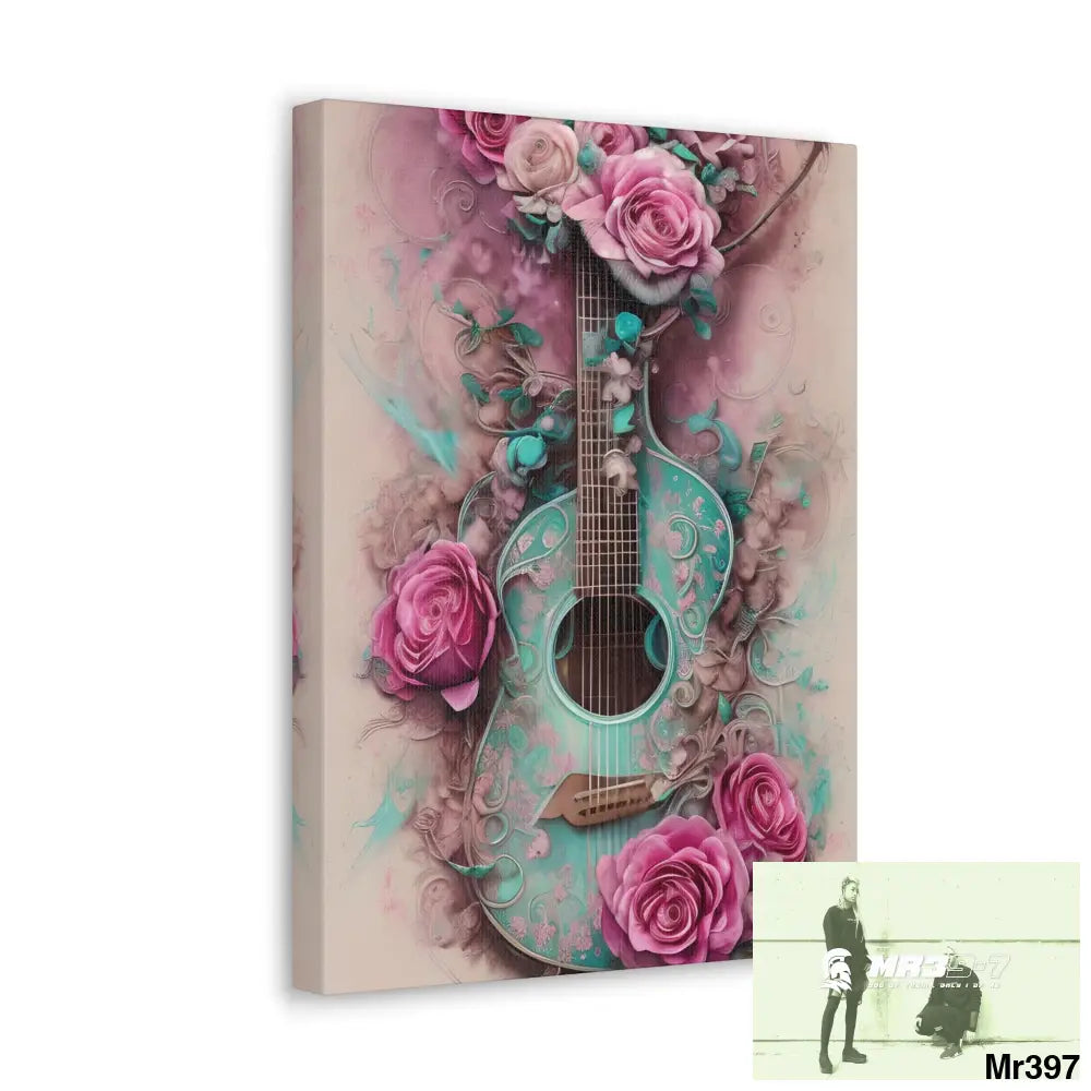 Canvas Gallery Wraps Pink Roses & Guitar Canvas