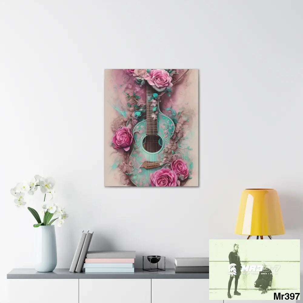 Canvas Gallery Wraps Pink Roses & Guitar Canvas