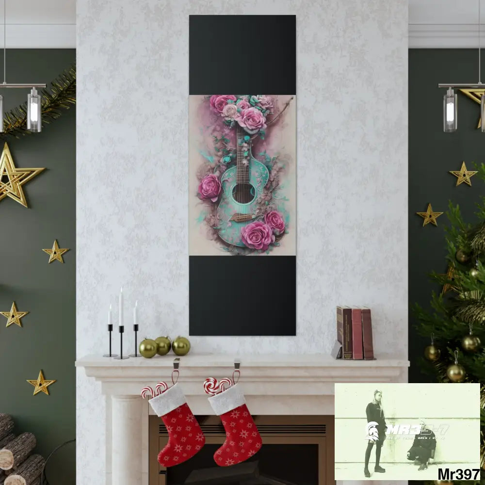 Canvas Gallery Wraps Pink Roses & Guitar Canvas