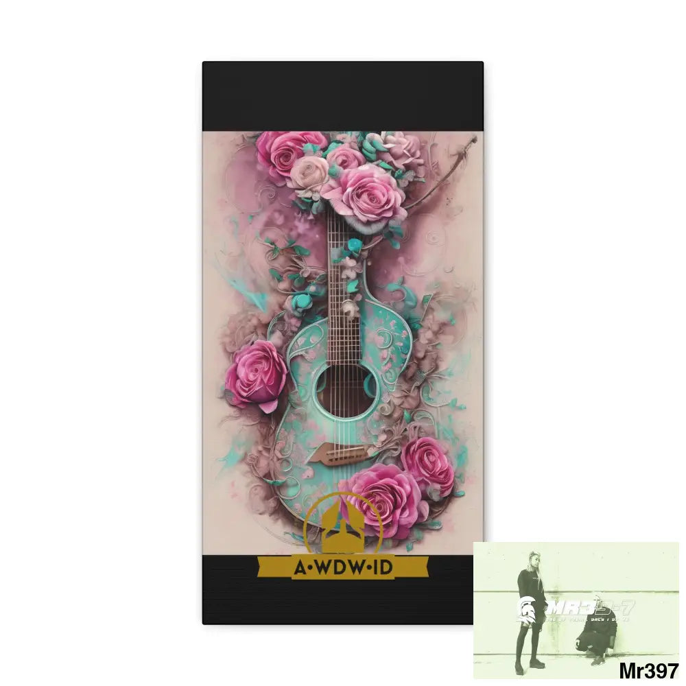 Canvas Gallery WrapsWDW.ID Pink Roses & Guitar 10″ x 20″ / Premium Gallery Wraps (1.25″) Canvas