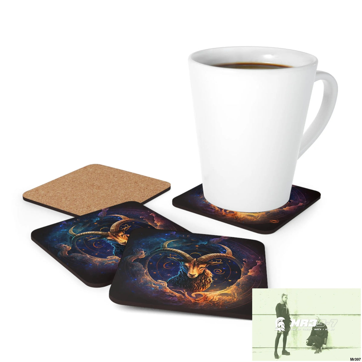 Capricorn Zodiac Coaster Set Cork / 3.75’’ × 3.75’’ / Square Home Decor