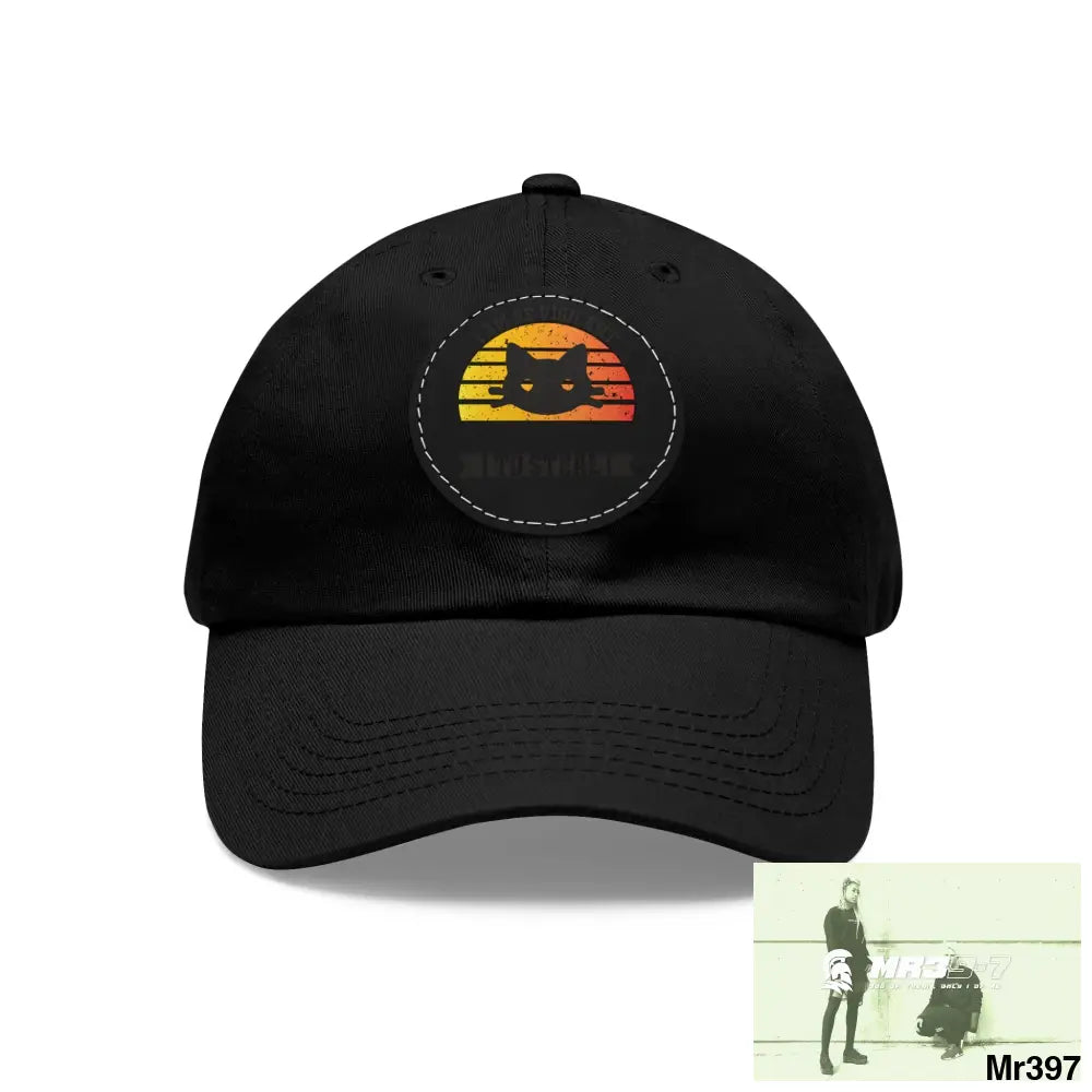 Cat got the cream Dad Hat with Leather Patch (Round) Black / Black patch / Circle / One size Hats