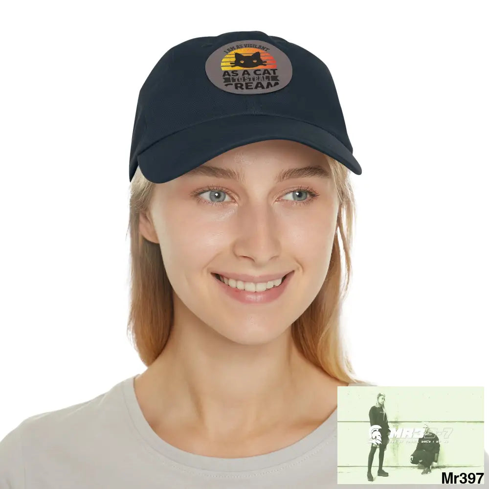Cat got the cream Dad Hat with Leather Patch (Round) Hats
