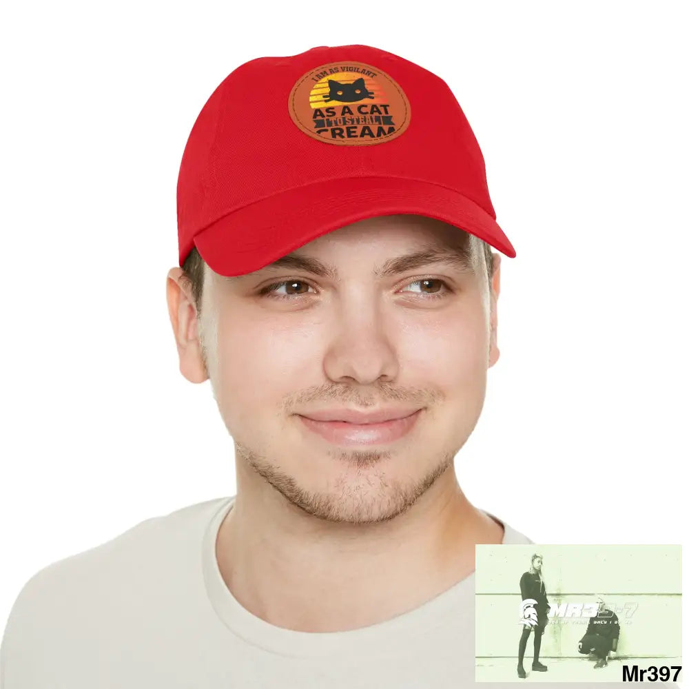 Cat got the cream Dad Hat with Leather Patch (Round) Hats