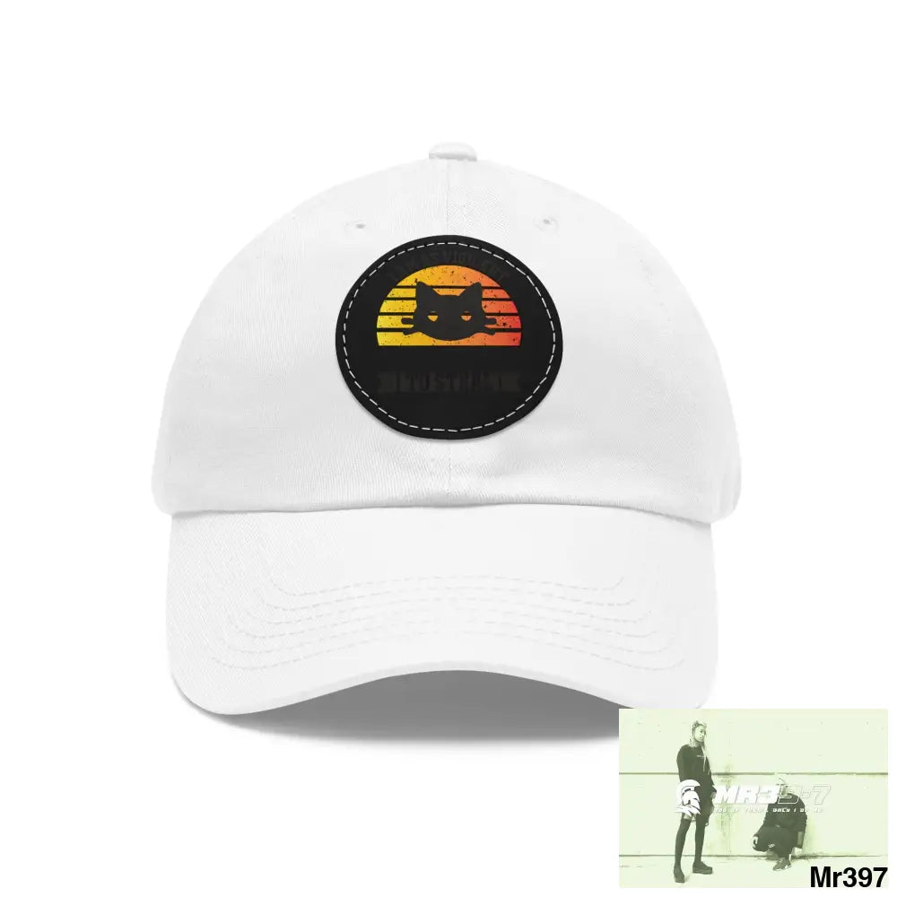 Cat got the cream Dad Hat with Leather Patch (Round) White / Black patch / Circle / One size Hats